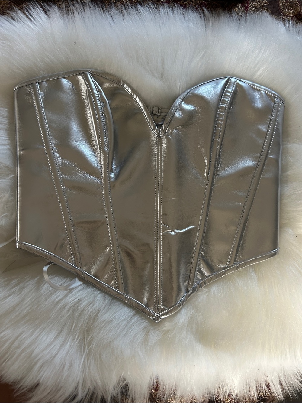 SHEIN Silver Metallic Strapless Corset Crop Top